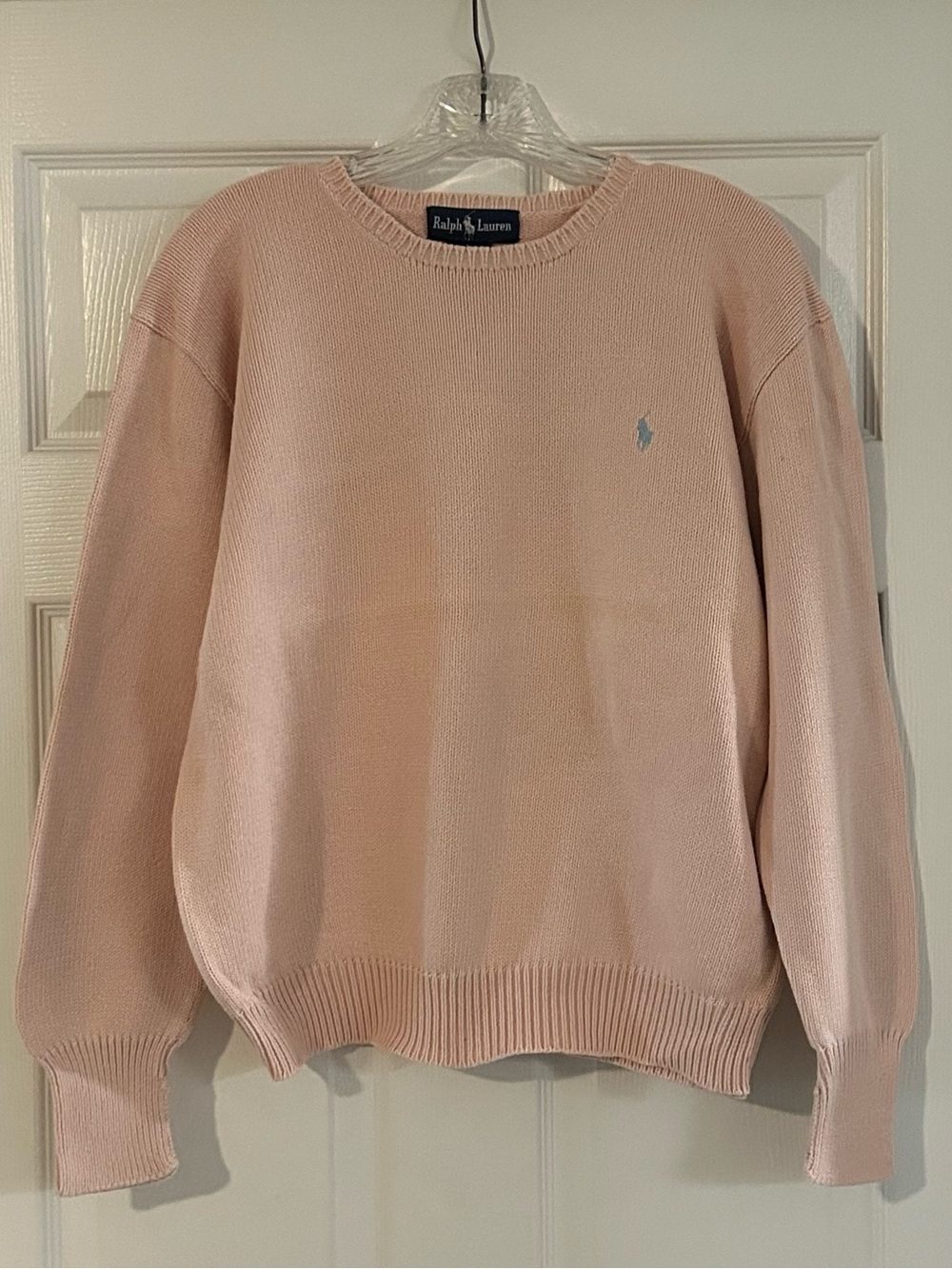 Ralph Lauren Vintage 100% Cotton Knit Pink Crew Neck Sweater Large